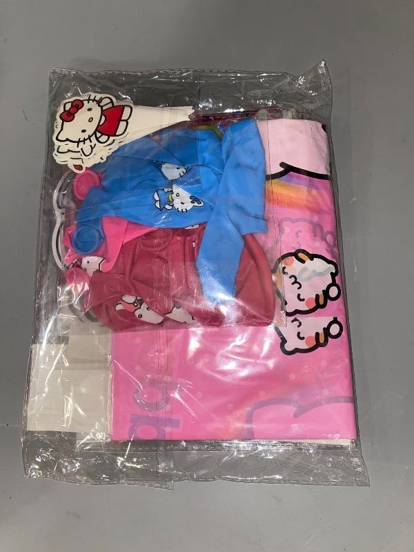 Photo 1 of Kitty Birthday Party Supplies, Party Decorations Set Include Banner, Backdrop, Balloons, Hanging Swirls, Cake Cupcake Toppers, Tablecloth for Girls Kitty Theme Party
