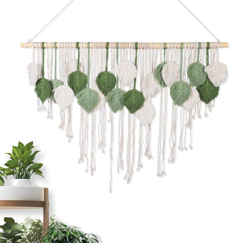 Photo 1 of Gugxiom Hand Woven Leaf Tapestry, Bohemian Handmade Leaf Mural Decoration, Tasseled Lace Wall Hangingfor Apartment, Dorm, Living Room, Bedroom Backdrop, 39In X 31In
