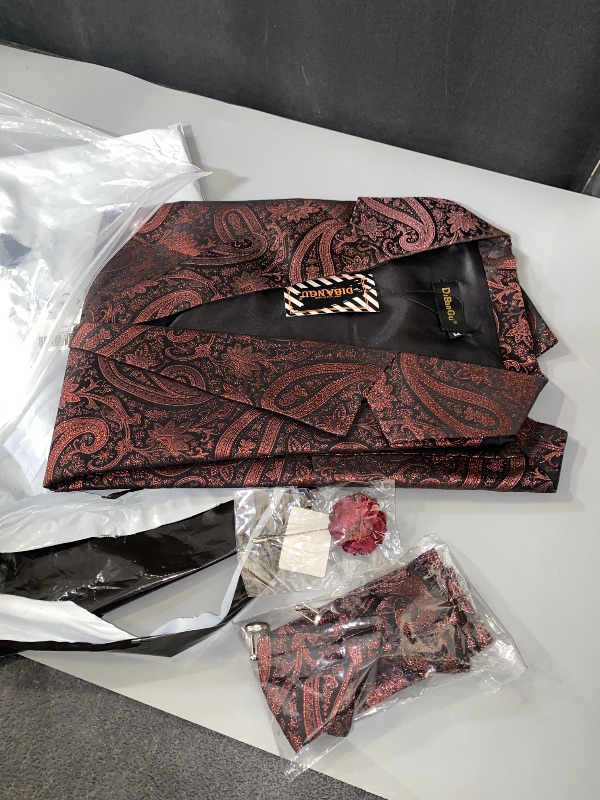 Photo 1 of MEDIUM- Mens Paisley Suit Waistcoat,Silk Dress Vest and Bowtie Pocket Square Cufflinks with Lapel Pin Set for Wedding Tuxedo