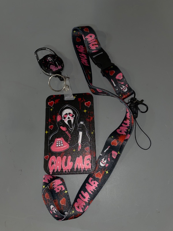 Photo 1 of Funny Ghosts Face ID Badge Holder with Lanyard Retractable Badge Reel Horror Movie Gifts Lanyards for ID Badges Vertical ID Protector Badge Clip for Women Men Coworker Employee Staff Halloween
