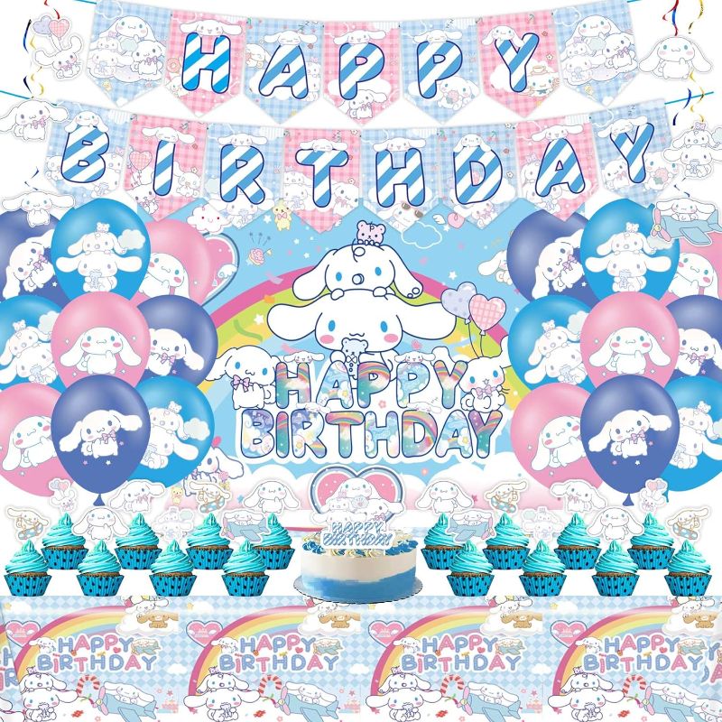 Photo 1 of Kawaii Birthday Party Supplies Decorations Include Happy Birthday Banner, Balloon, Backdrop, Tablecloth, Hanging Swirls for Girls Birthday Party Supplies
