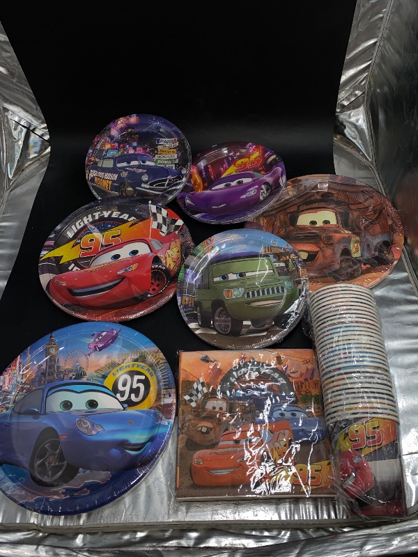Photo 1 of Cars Birthday Party Supplies Cars Plates and Napkins for Lighting Mcqueen Birthday Decorations Includes 30 Plates, 30Napkins and 30Cups for Boy Girl Cars Birthday Decorations

