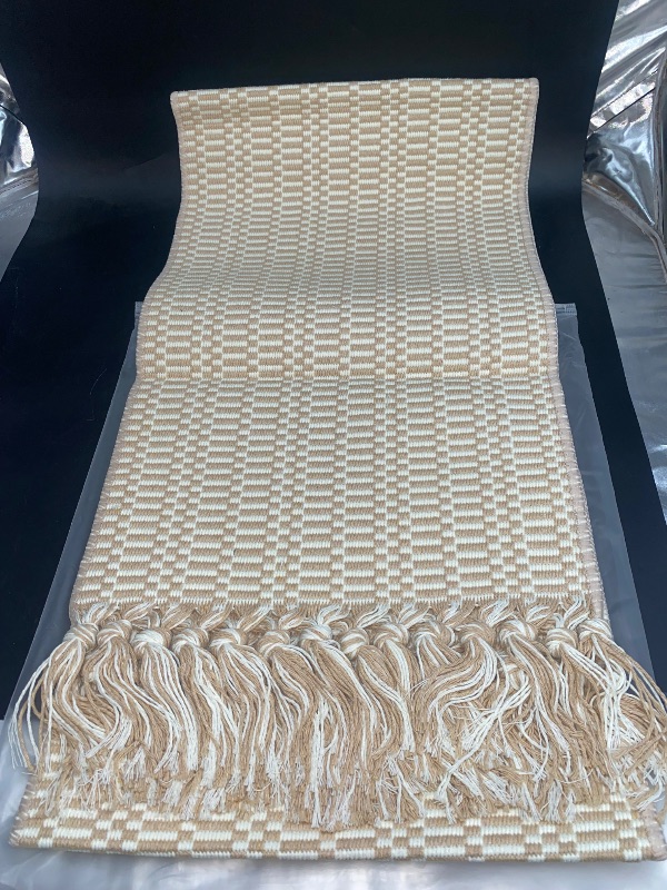 Photo 1 of ZeeMart Beige Table Runners 72 Inches Long, Burlap Linen Style Rustic Farmhouse Table Runner, Boho Woven Dining Table Runner, 13x72 Inches, Oatmeal Beige
