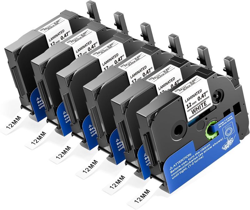 Photo 1 of Replace for Brother Label Maker Tape P Touch Label Tape TZe TZ Tape 12mm 0.47 Laminated White TZe-231 Ptouch Refill TZe231 for PT-H110 D220 D210 1280 1290 1880 2040, Black on White 1/2 Inch, 6-Pack
