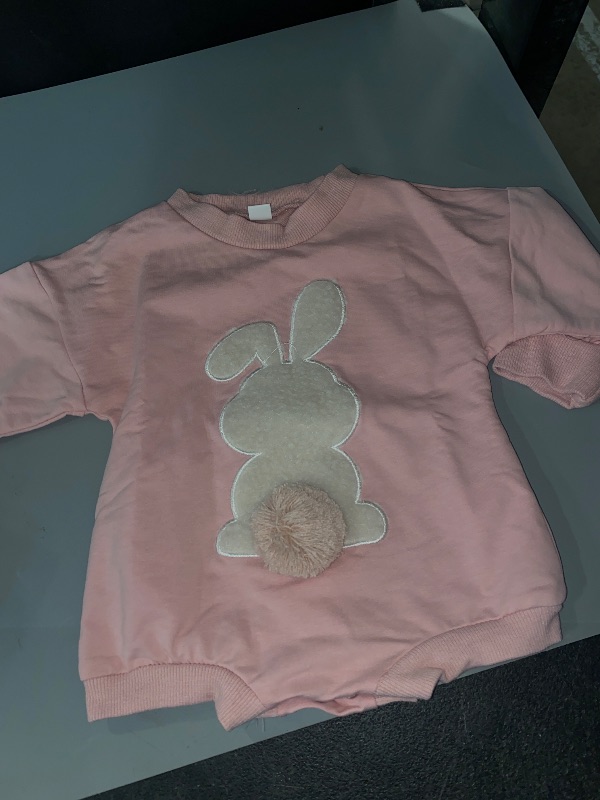 Photo 1 of 3-6M- Easter Baby Girl Clothes Fuzzy Bunny Embroidery Romper Sweatshirt Bubble Jumpsuit Toddler Baby Girl Outfit
