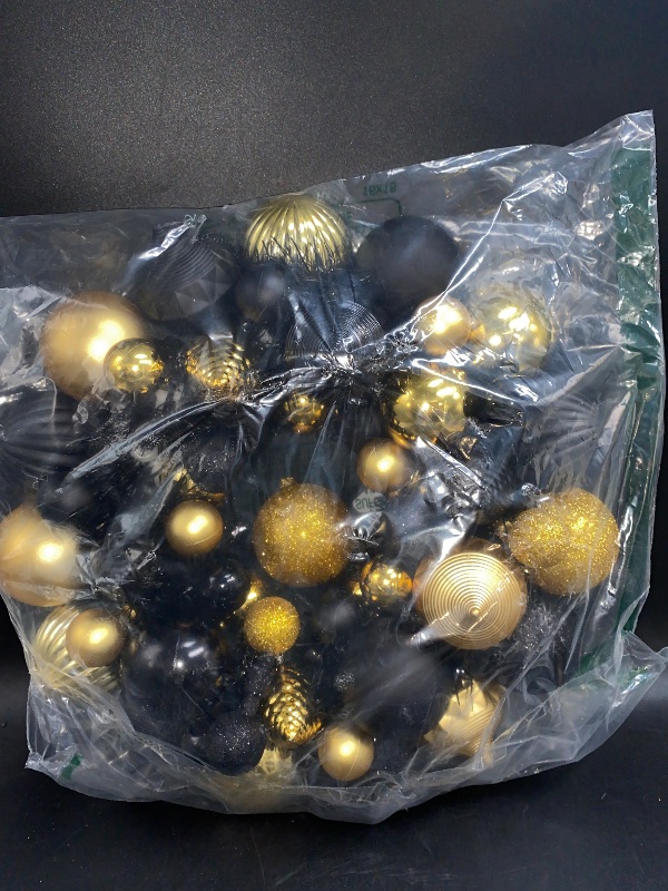 Photo 1 of Christmas Ball Wreath for Front Door 13" Xmas Wreaths Ornaments Glitter Thicken Shatterproof Garland Decoration for Door Wall Mantel Holiday Party Decor, Gold & Black
