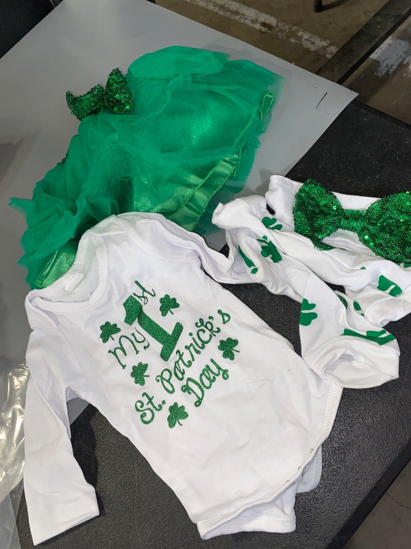 Photo 1 of 3-6M- XFGLCK Newborn Baby Girls My 1st St.Patrick's Day Outfit Shamrock Rompers+ Tutu Tulle Skirt + Headband Outfits Set
