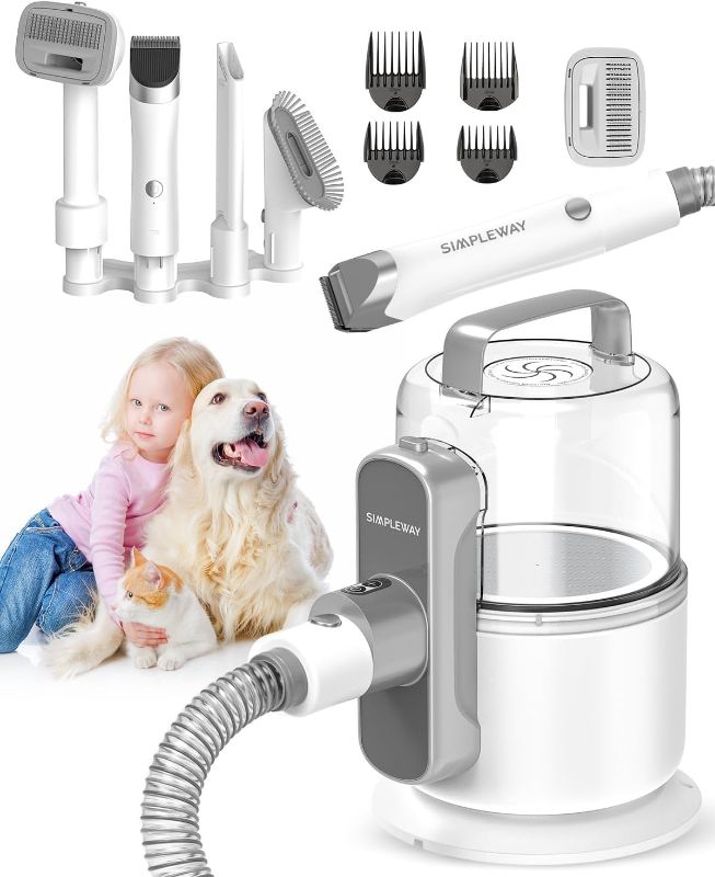 Photo 1 of Dog Vacuum Grooming Kit for Shedding: Professional Hair Clippers Pet Groomer - Strong Suction Cleaner Deshedding Tool Fur Brush Attachment Trimmer for Home Cat (Off-White)
