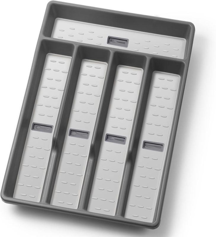 Photo 1 of Silverware Organizer with Cutlery Icons Silverware Tray for Kitchen Drawer Flatware Tableware Cultery Drawer Organizer Utensil Organizer with Non-slip TPR Linings Kitchen Organization Essentials
