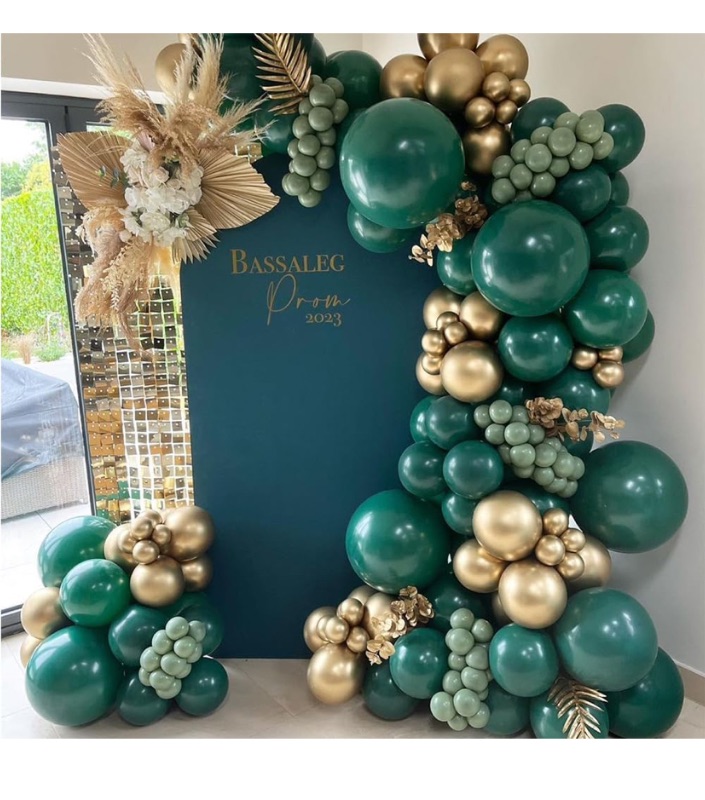 Photo 1 of Green and Gold Balloons Arch Garland Kit  Dark Emerald Green Sage Green Metallic Gold Balloon for Birthday Wedding Christmas New Year Eve Party Decorations