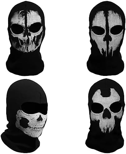 Photo 1 of 4 PCS Balaclava Ghosts Skull Full Face Mask for Cosplay Party Outdoor Unisex Ghost Print Stocking Balaclava Mask Good for War Game Halloween Black