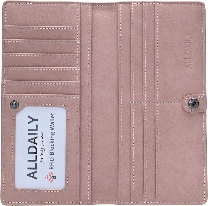 Photo 1 of Alldaily Ultra Slim Thin Women Wallet RFID Blocking Credit Card Holder Bifold Long Ladies Billfold (Dark Pink)
