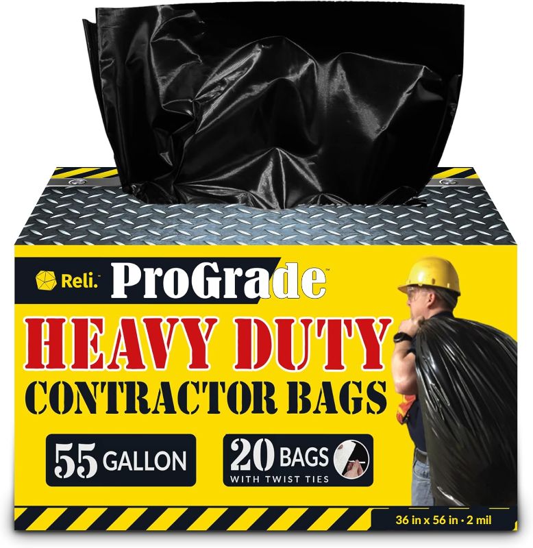 Photo 1 of Contractor Garbage Bags 55 Gallon | 20 Trash Bags | Heavy Duty | Black Contractor