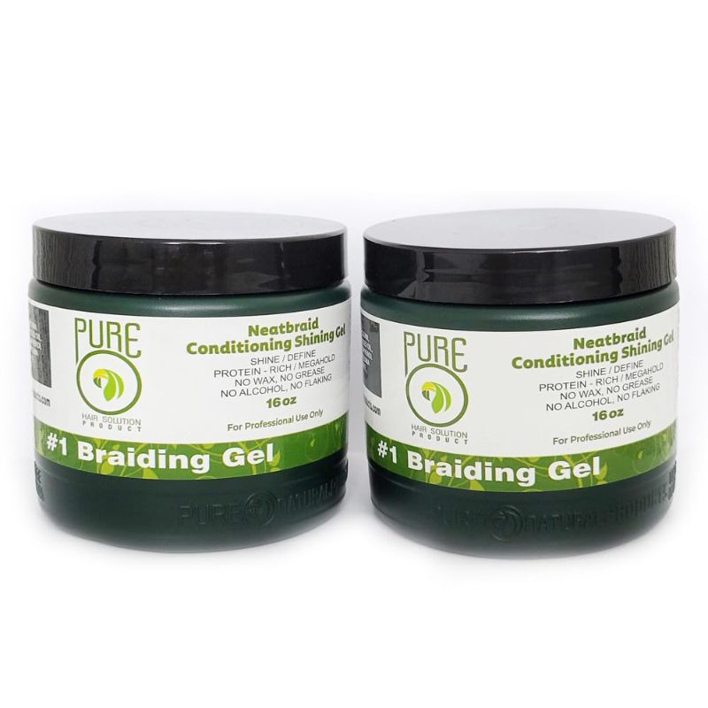 Photo 1 of Pure O Natural Neatbraid Professional Conditioning Shining Gel 16oz (Set of 2) With 3-in-1 Edge Brush Pintail (Random Color)