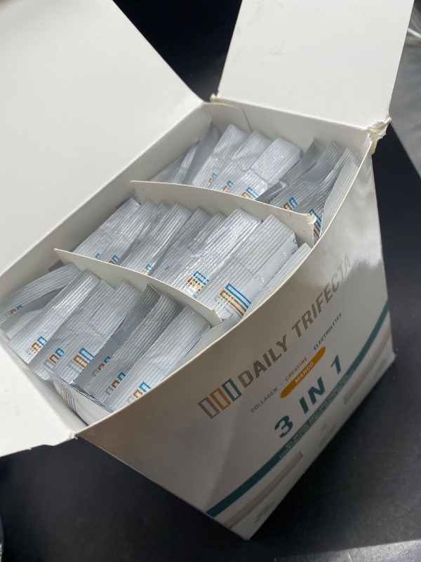 Photo 1 of DAILY TRIFECTA 3 in 1 Collagen Type I, Creatine Monohydrate and Electrolyte Packets | All Natural with Zero Sugar | Formulated in 30 Stick Packs | Essential for Fitness, Health & Beauty (Mango)