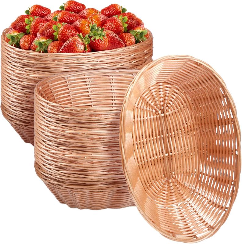 Photo 1 of 24 Pack Plastic Oval Basket Small Fruit Bread Basket Food Storage Basket Bin for Easter Gifts Empty Home Kitchen Restaurant Food Serving Storage Display Decor(Light Brown)
