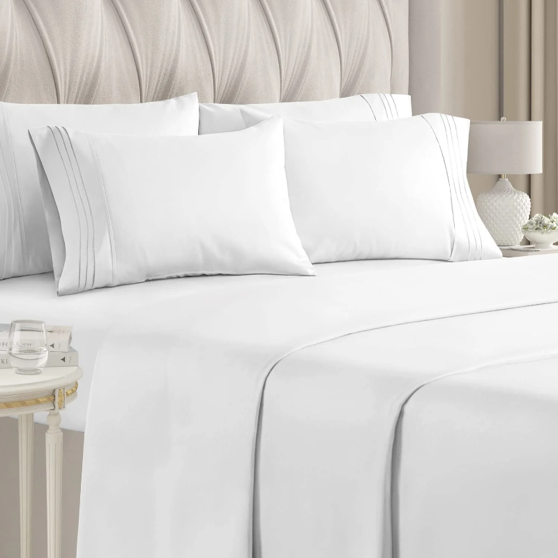 Photo 1 of CGK Linens 4-Piece Ultra Soft & Comfy Hotel Luxury Sheet Set - Queen Size Cooling Bed Sheet Fits 8"-16" Mattresses, White