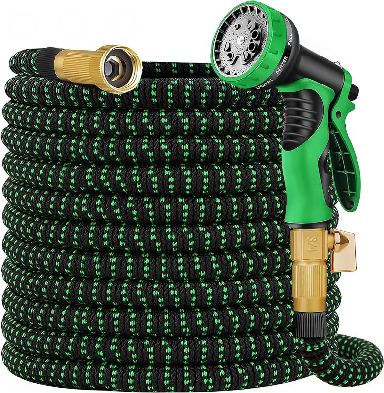 Photo 1 of Expandable Garden Hose 150 ft Water Hose with 10 Function Spray Nozzle, Lightweight Flexible Hose with 3/4 Inch Solid Fittings and 4-Layer Latex Core, 150ft Retractable Stretch Hose, Black & Green
