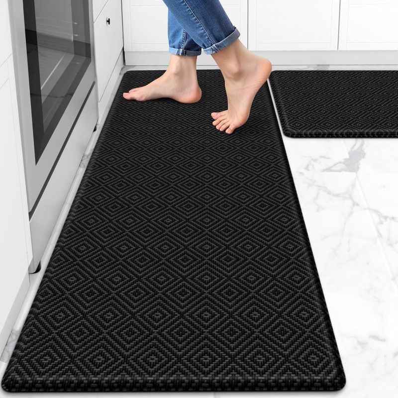 Photo 1 of Mattitude Kitchen Mat 2PCS Kitchen Rugs Cushioned Anti-Fatigue Rug Waterproof Standing Desk Mat Kitchen Mats for Floor Kitchen Rug Set for Kitchen, Sink, Office 17.3"×30"+17.3"×47" Black
