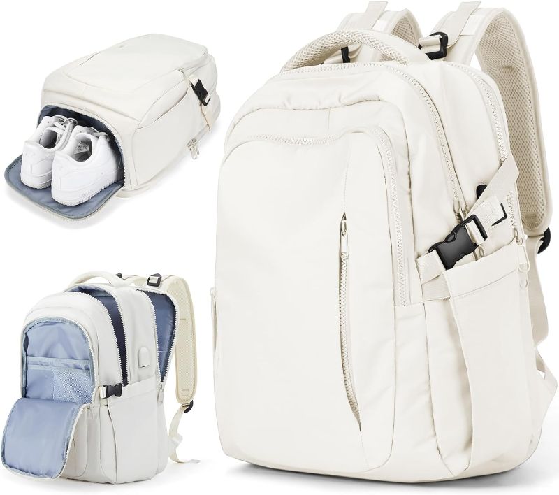 Photo 1 of Travel Backpack for Women Men Carry On Backpack for Flight Approved Personal Item Travel Bag 15.6 Inch Laptop Backpack Casual Daypack for Weekender Business Hiking - White
