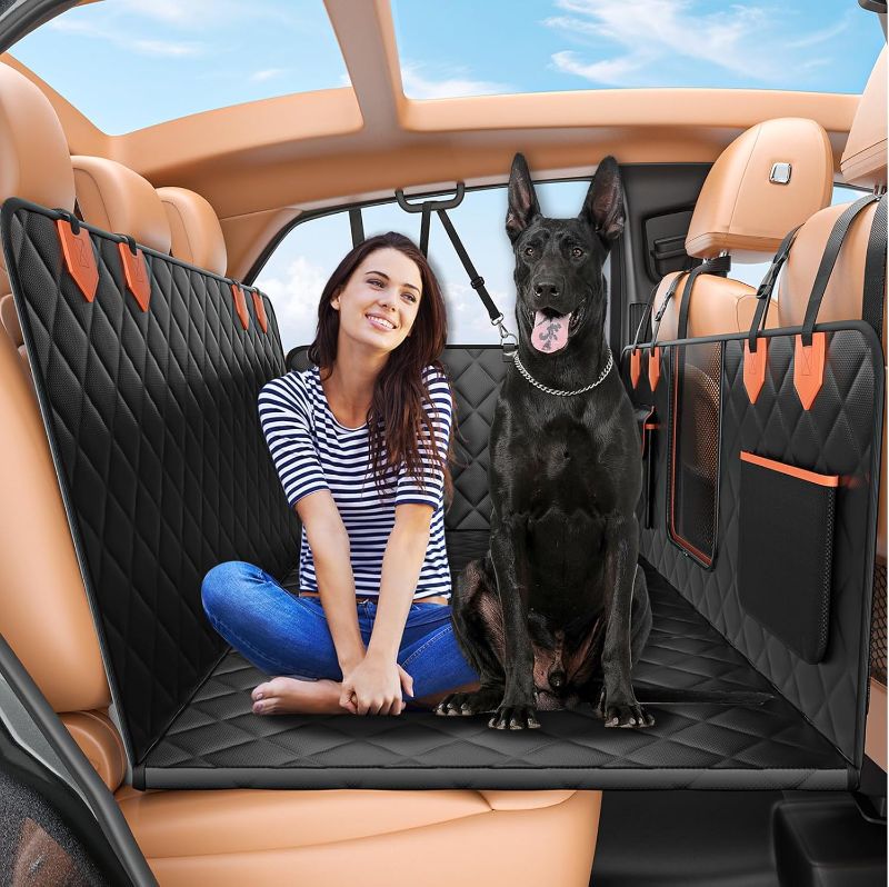 Photo 1 of Hard Bottom Car Seat Cover for Dogs,Waterproof Dog Seat Cover for Back Seat Extender,Scratch-Proof and Anti-Slip Car Dog Hammock for Large Dogs SUV,Black(Holds 500 Lbs)
