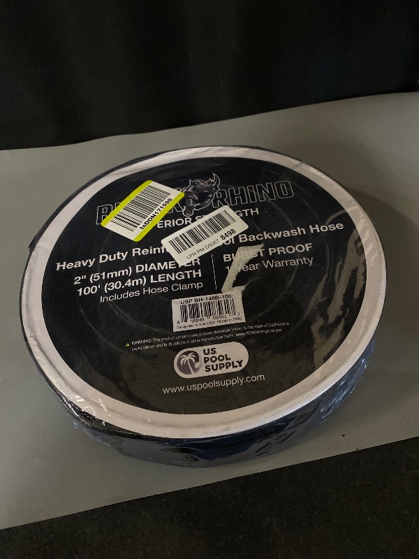 Photo 1 of U.S. Pool Supply Pool Backwash Hose 2" x 100' - Black Rhino Extra Heavy-Duty Pool Drain Hose, Sump Pump Discharge, Filter Pump Water Drainage, Inground Draining - Lay Flat, Burst Resistant, Clamp