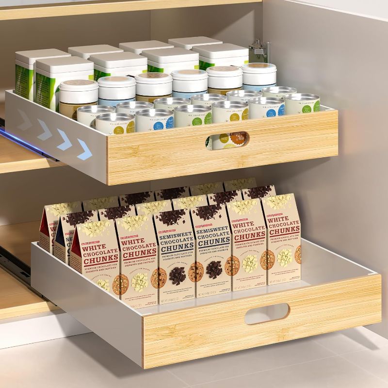 Photo 1 of Pull Out Drawer for Cabinet, Metal Slide Out Shelf Fixed with Adhesive Nano Film, 2 PCS Multi-Purpose Cabinet Organizer for Kitchen, Pantry and Office, XXX-Large
