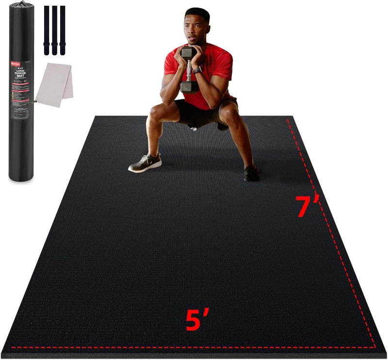 Photo 1 of Large Exercise Mat for Home Workout,12‘x6’/10'x6'/9'x6'/8'x6'/7'x5'/6'x4' (7mm) Extra Thick Workout Mat, High-Density Gym Mat for Cardio, Jump Rope, MMA, Weights (Shoe-Friendly)
