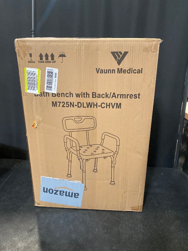 Photo 1 of Vaunn FSA/HSA Eligible Medical Shower Chair Bath Seat with Padded Arms, Removable Back and Adjustable Legs for Bathtub Safety and Supports Weight up to 350 lbs