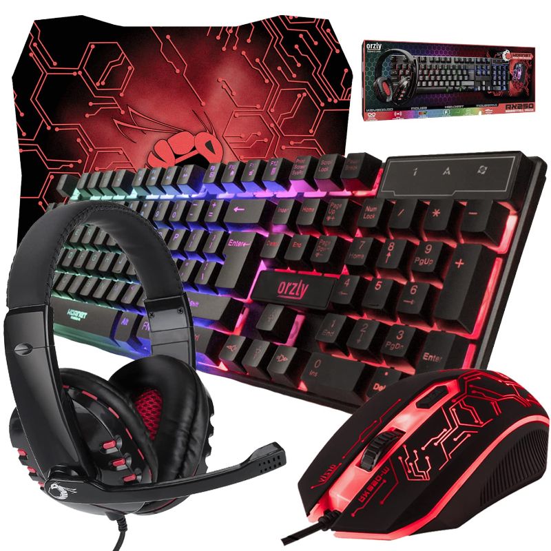 Photo 1 of Gaming Keyboard and Mouse and Mouse pad and Gaming Headset, Wired LED RGB Backlight Bundle for PC Gamers and Xbox and PS4 Users - 4 in 1 Edition Hornet RX-250
