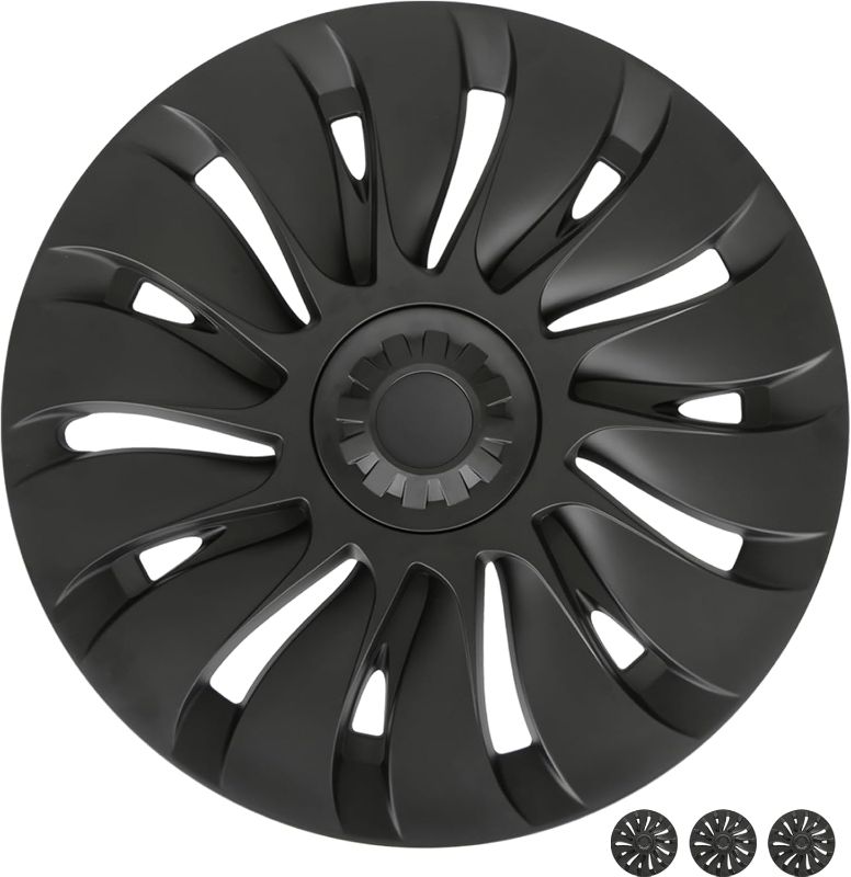 Photo 1 of 2025 Model Y Wheel Covers for Tesla Model Y Accessories 2024 19 Inch 4 Pcs Rim Protector Wheel Cover Replacement Compatible with Tesla Y 2024 2023 2022 2021 Matte Black ABS Hubcaps
