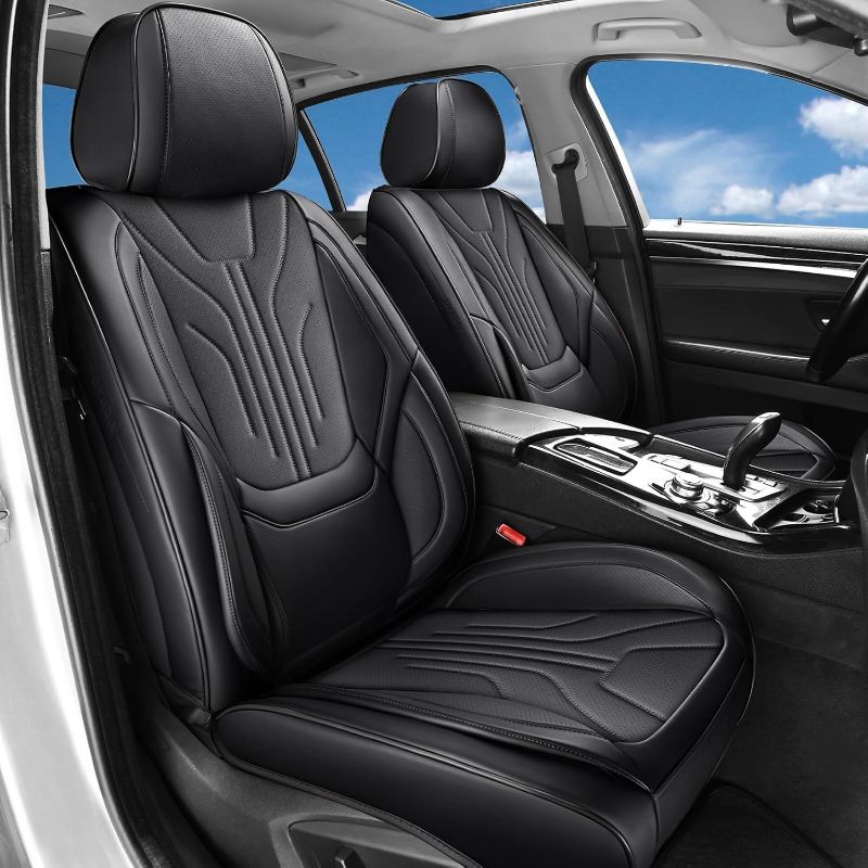 Photo 1 of Car Seat Covers Front Seat Covers,Nappa Leather Car Seat Cover,Waterproof Non-Slip Edge Wrapping Car Seat Protector,Black Seat Covers Carseat Cover Universal Fit for Most Cars(Black, Front)
