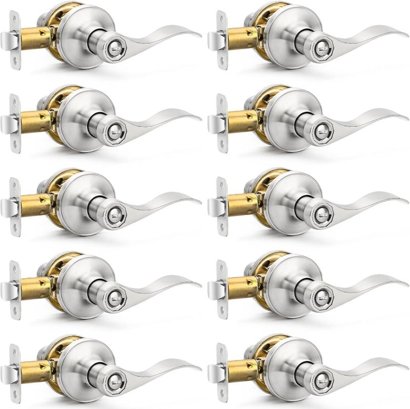 Photo 1 of 10 Pack Brushed Nickel Door Handles Privacy Door Levers, Heavy Duty Bed and Bath Door Locks Interior Door Knobs, Reversible Keyless Wave Lever Door Handles