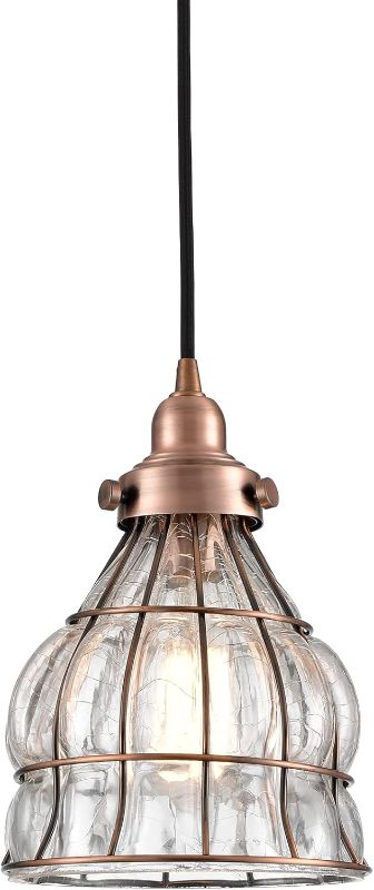 Photo 1 of YUBOLE Vintage Cracked Glass Wire Cage Hanging Pendant Light, Red Antique Copper