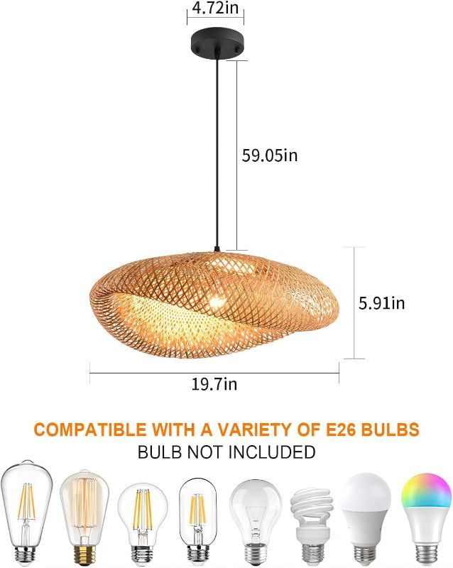 Photo 1 of Boho Bamboo Pendant Light, 19.7in Farmhouse Hand-Woven Rattan Chandelier Coastal Wicker Lighting Fixtures Hanging Lamp for Kitchen Island Dining Living Room Restaurants Bedroom

