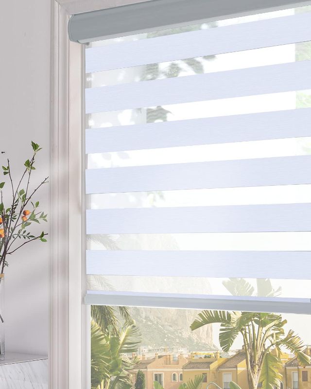 Photo 1 of Persilux Blackout Zebra Window Shades Dual Layer Roller Sheer Shades (29" W X 72" H, Light Grey) Light Filtering Roller Blinds Light Control for Day and Night, Home and Windows
