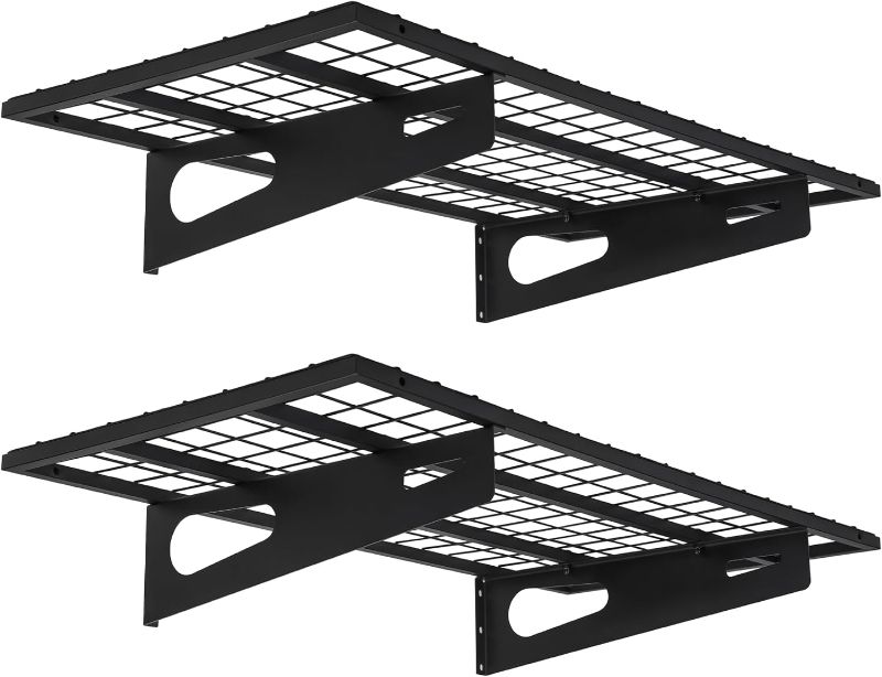 Photo 1 of 2-Pack 1.5x3FT Garage Shelving 17.7-inch-by-35.8-inch Wall Shelf Garage Storage Rack Wall Mounted Floating Shelves, Black