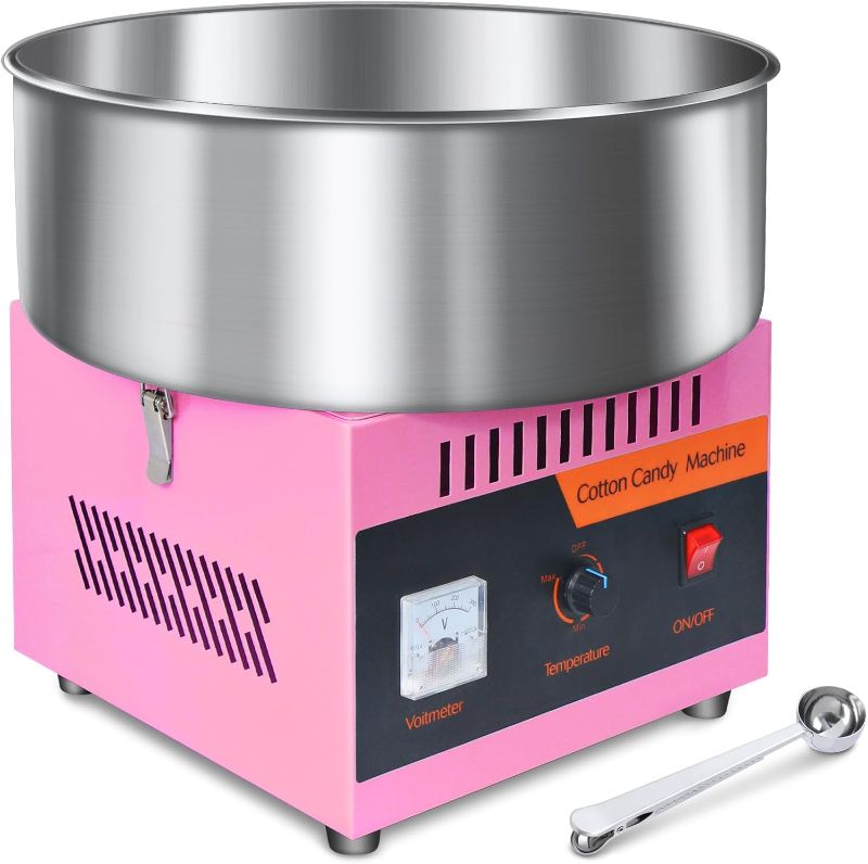 Photo 1 of Cotton Candy Machine Commercial, 1000W Electric Cotton Candy Maker Machine, Candy Floss Machine with Stainless Steel Bowl and Sugar Scoop for Kids Birthday, Family Party Pink