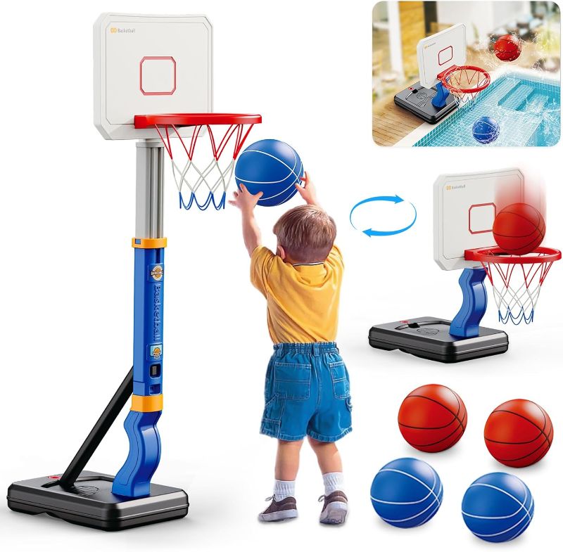 Photo 1 of Dollox Toddler Basketball Hoop Set, Indoor Mini Basketball Hoop Poolside Basketball Stand Height Adjustable Outdoor Basketball Toys with 4 Balls, Pump for Kids Age 3 4 5 6 Birthday Gifts