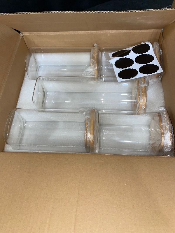 Photo 1 of 5 Pack Glass Food Storage Jars, Clear Glass Canister Food Jar with Bamboo Wooden Lid Food Storage Container for Sugar, Pasta, Snack, Coffee Beans, Cookies, Nuts, Coffee Beans
