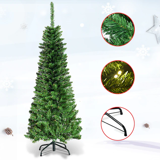 Photo 1 of Costway 4.5-Feet Pre-lit Pencil Artificial Christmas Tree with White LED Lights