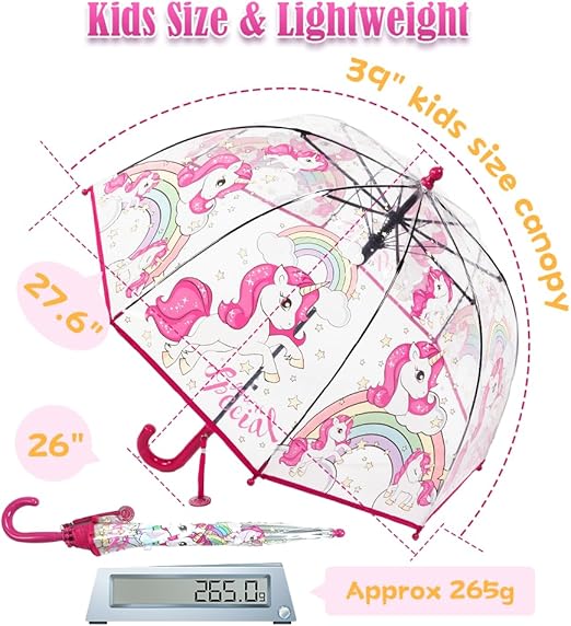Photo 1 of Kids Clear Bubble Umbrella Transparent Dome See Through Child Umbrellas for Rain Boys Girls with Pinch-Proof Closure and Easy-Grip Hook Handle
