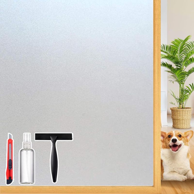 Photo 1 of Frosted Glass Window Privacy Film Decorative with Tools, 2 Way Frosting Privacy Film for Glass Windows, Static Cling Tint for Home Anti-UV, Covering Clings 29.5" by 78.74"
