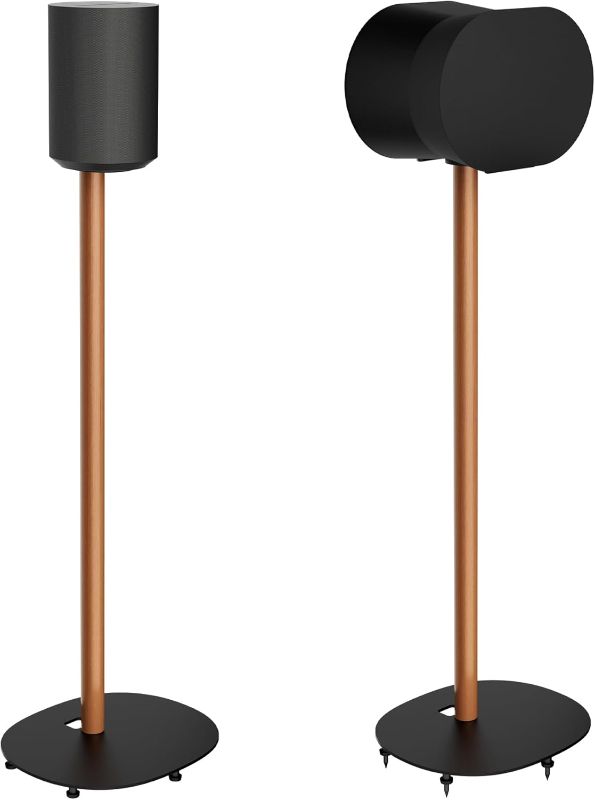 Photo 1 of Speaker Stands Compatible with SONOS Era 300 and Era 100, Fixed Height Floor Stand with Cable Management, Wooden Speaker Mount, Black & Walnut, 2 Pack (Pair)
