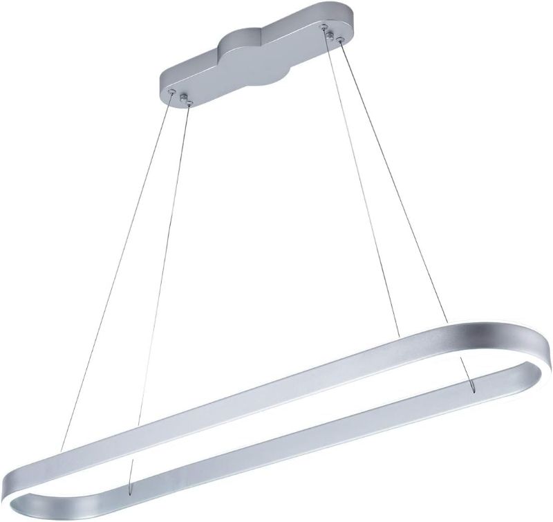 Photo 1 of Modern Kitchen Island Lighting 79W 5530lm Silver Pendant Lights LED Linear Chandelier Pendant Lighting for Office Dining Room Kitchen Island, Living Room,Led Light for Over Pool Table
