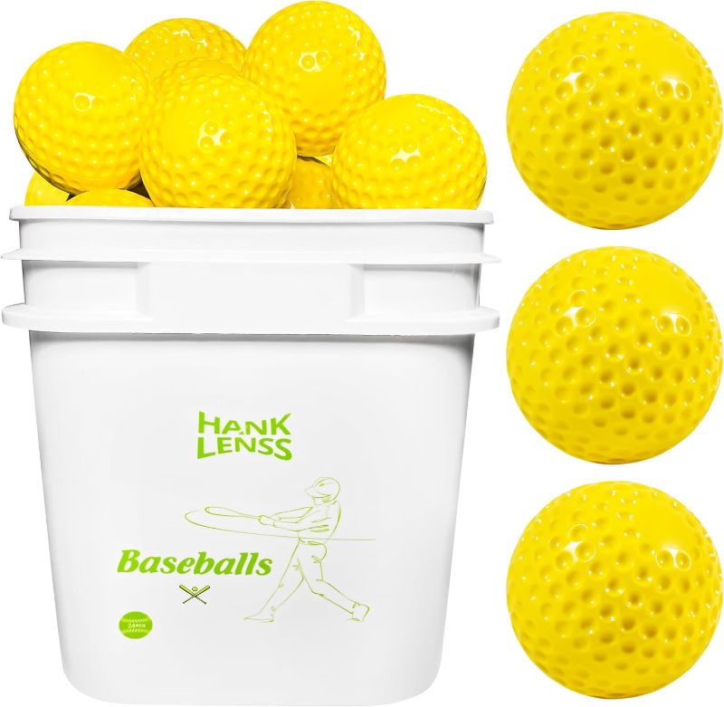 Photo 1 of 24 Pack Bucket of Dimpled Baseballs for Pitching Machine - Practice Balls for Hitting and Fielding, Rubber Baseballs for Hand-Eye Coordination
