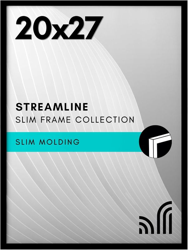 Photo 1 of 20x27 Picture Frame with Polished Plexiglass - Streamline Collection - Thin Border Picture Frame for Wall Display - Hanging Hardware Included - Black
