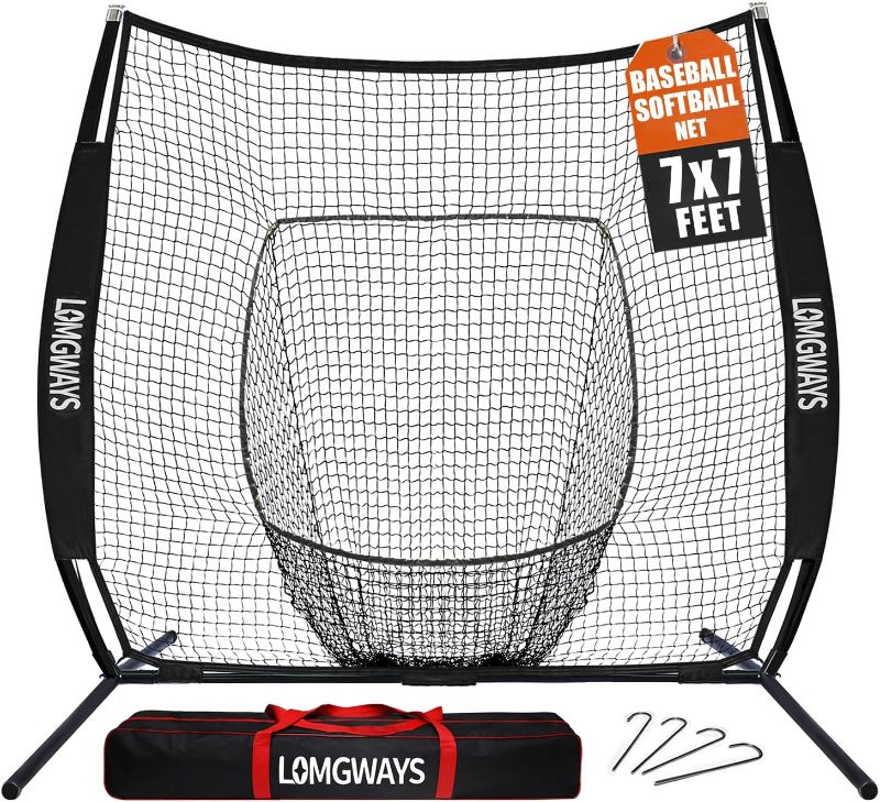 Photo 1 of 7x7ft/8x8ft Baseball Softball Net with Steel Frame for Batting, Hitting, Pitching, Portable Baseball Batting Net with Carry Bag, Great for All Levels
