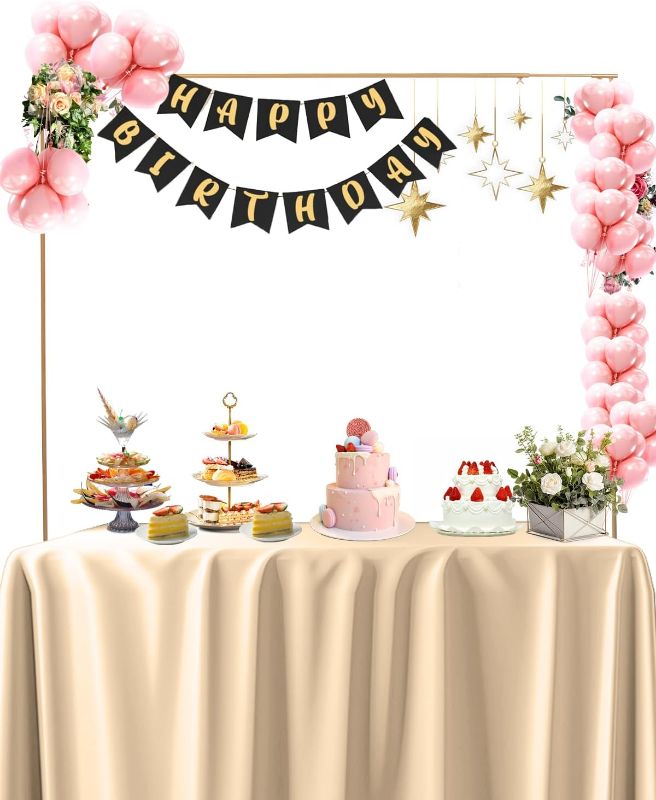 Photo 1 of Over The Table Rod Stand with Clamps 49-102" Adjustable Metal Balloon Arch Stand Flower Table Arch Suitable for Birthday,Party,Wedding,Xmas Decoration,Gold
