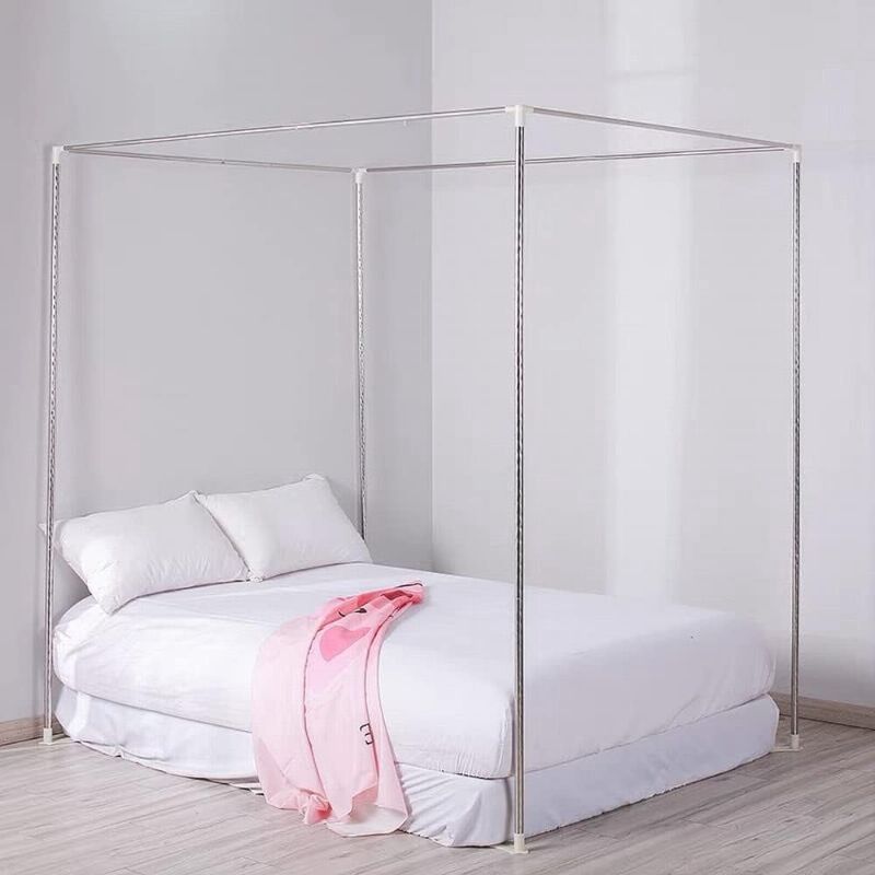 Photo 1 of Canopy Bed Frames Post Queen Full Size Stainless Steel Netting Bed Canopy Frame Poles Four Corner Bed Bracket Fit for Metal Bed Wood Bed Bedroom Décor (Queen)
